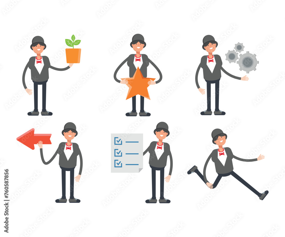 girl in tuxedo characters set in various poses vector illustration girl in tuxedo characters set in various poses vector illustration