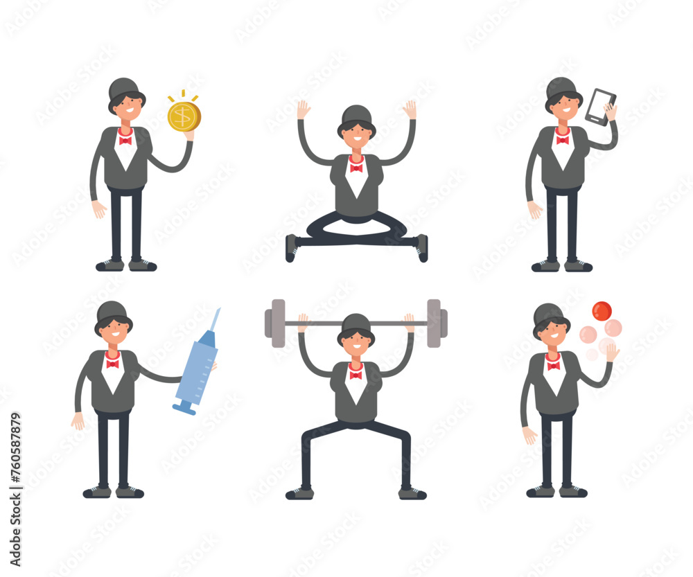 girl in tuxedo characters set in various poses vector illustration girl in tuxedo characters set in various poses vector illustration