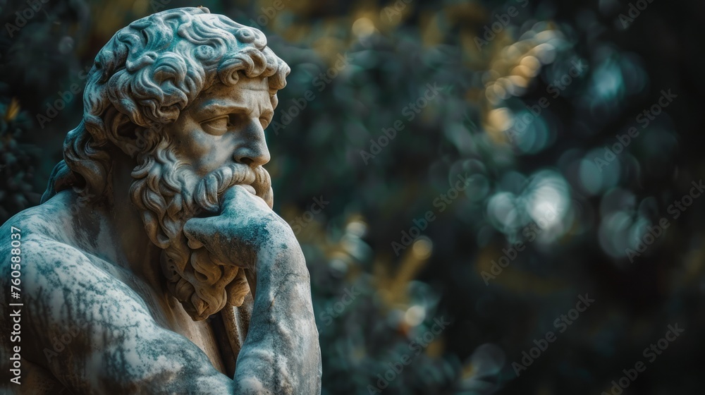 Statue of a thoughtful thinker. Sculpture of an ancient man