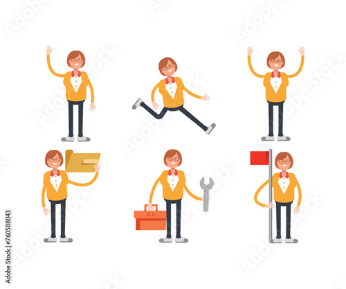 geek woman characters set in various poses vector illustration