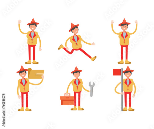 man with hat character in different poses set vector illustration © bigpa