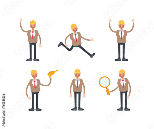 engineer characters in different poses set vector illustration