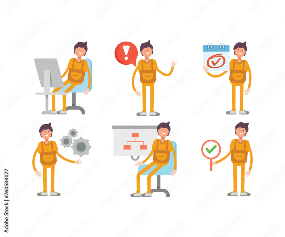 handyman characters set in various poses vector illustration handyman characters set in various poses vector illustration