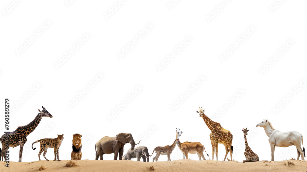 Naklejka premium Rare wild animals such as tigers, wild elephants, and gorillas in the natural forest. Emphasis on presenting the beauty, elegance, and rarity of animals, Isolated on a transparent background.