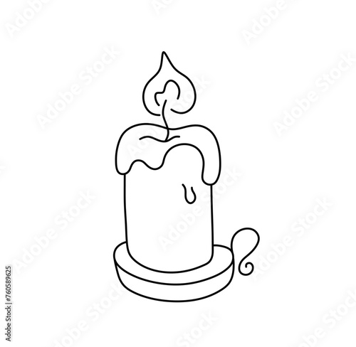 Vector isolated one single burning short candle stub wax colorless black and white contour line easy drawing