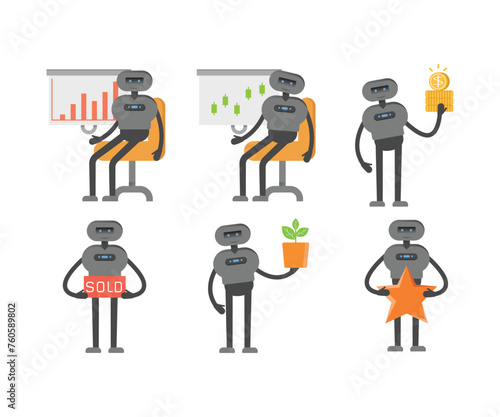 humanoid characters set in different poses vector illustration