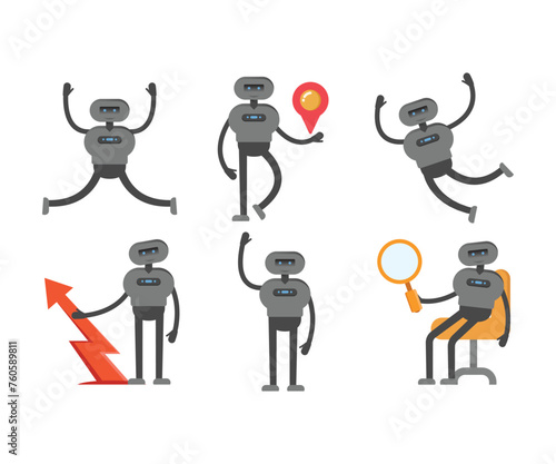 humanoid characters set in different poses vector illustration