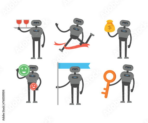 humanoid characters set in different poses vector illustration