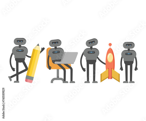 humanoid characters set in different poses vector illustration