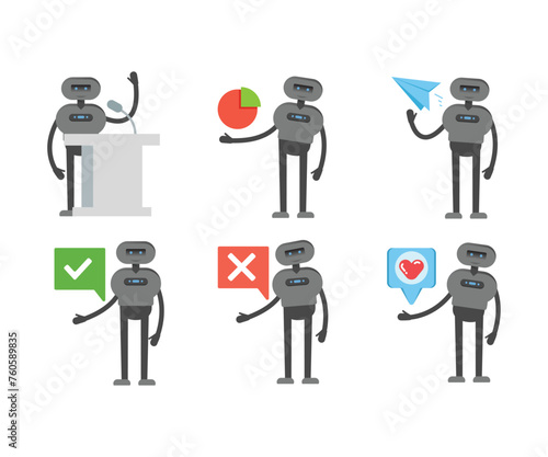 humanoid characters set in different poses vector illustration