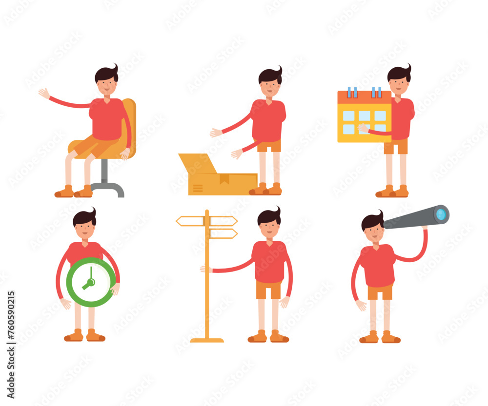 boy characters set in various poses vector illustration
