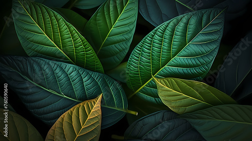 Green leaves pattern macro background