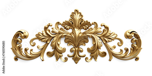 Golden baroque ornament floral elements isolated on white transparent background, png 
