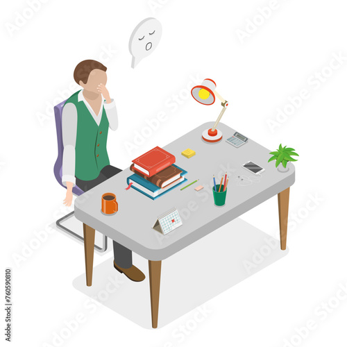 3D Isometric Flat Vector Illustration of Boring Meeting, Team Falling Asleep. Item 1