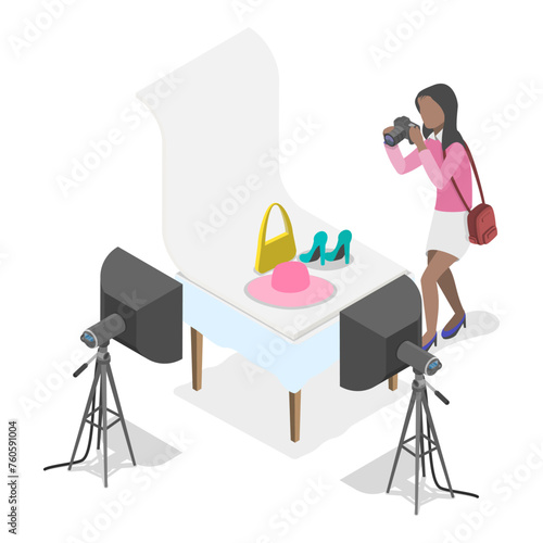 3D Isometric Flat Vector Illustration of Photo Studio, Photographing Models During Photo Session. Item 1