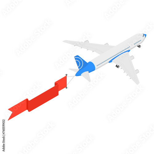 3D Isometric Flat Vector Set of Aircrafts In Sky With Banners, Flying Advertising. Item 3