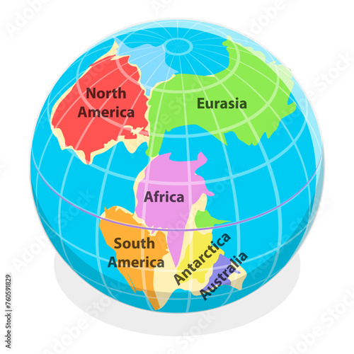 3D Isometric Flat Vector Illustration of Paleozoic And Mesozoic Eras, Continental Drift. Item 2
