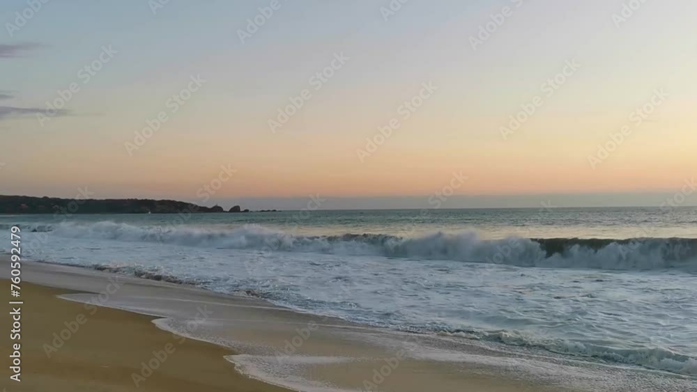 Colorful golden sunset big wave and beach Puerto Escondido Mexico. Colorful golden sunset big wave and beach Puerto Escondido Mexico.