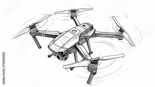 Video quadrocopter, photographers drone, pencil drawing.