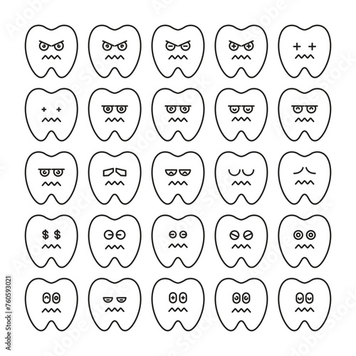 nervous tooth emoticons set vector illustration