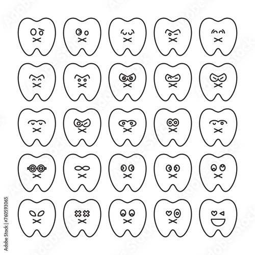 mute tooth emoticons set vector illustration