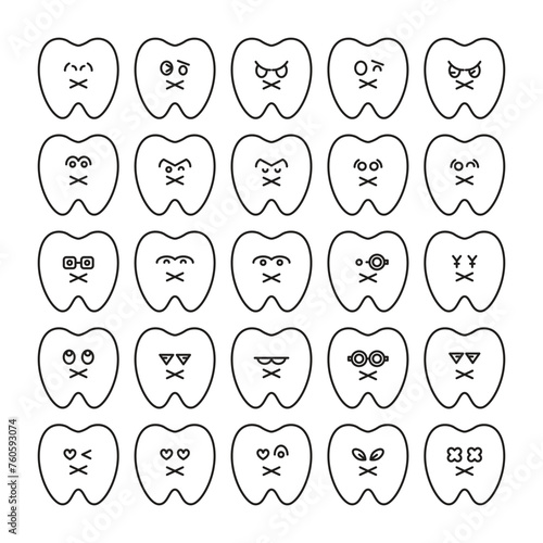 mute tooth emoticons set vector illustration