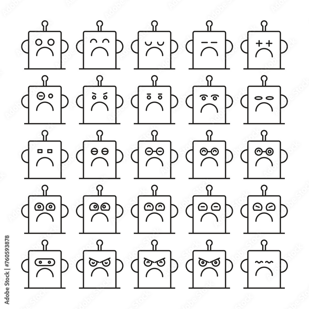 bored and moody robot emoji icons set vector illustration bored and moody robot emoji icons set vector illustration