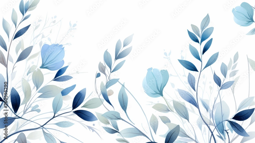 Floral blue leaves on white background