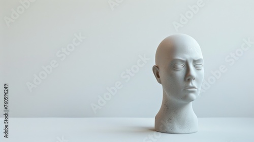 A white mannequin head sitting on a table. Ideal for fashion or beauty concepts