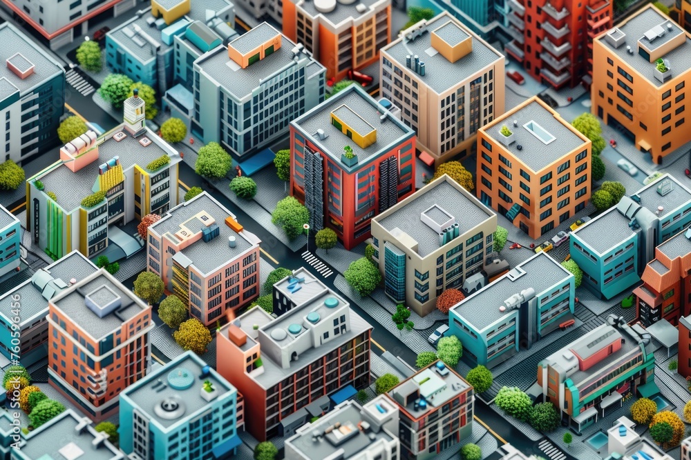 Aerial view of a city with a cluster of buildings. Ideal for urban planning concepts