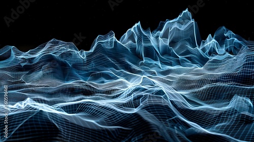 Fototapeta Naklejka Na Ścianę i Meble -  Blue Wireframe Mountains: A Peek into the Digital Landscape