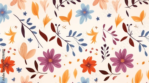 Flowers and leaves seamless pattern