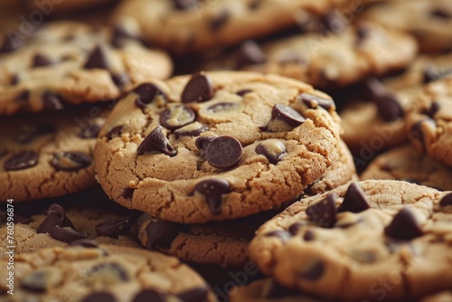 Indulge in Sweetness with Brown Butter Chocolate Chip Cookies. A Closeup of Delicious Cookies with Melted Chocolate Chips on Top