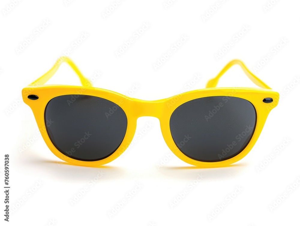 Isolated Yellow Sunglasses on White Background. Fashionable Goggles for Sun Protection in Summer Season