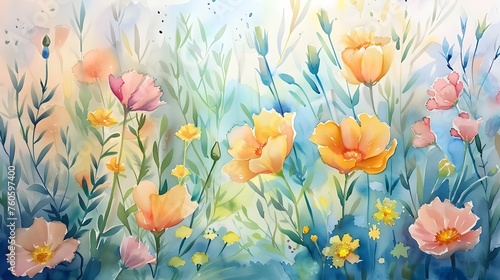 Watercolor Wildflowers: A Soft Pastel Palette of Springtime Meadow Charm © pkproject