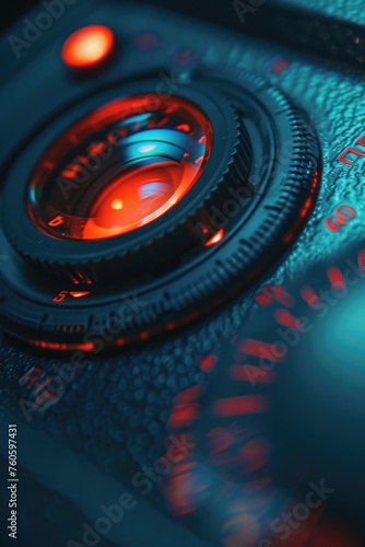 A close up view of a camera with a red light. Ideal for technology concepts