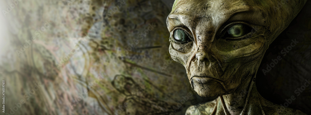 Extraterrestrial Sculpture, Enigmatic Form, Otherworldly Design, Studying Alien Sculpture, Eerie Atmosphere, Realistic Image, Rembrandt Lighting, HDR
