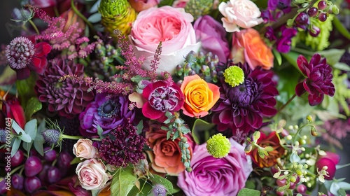 Vibrant Bouquet Blooms in Intricate Arrangement  A Floral Symphony of Textures and Tones