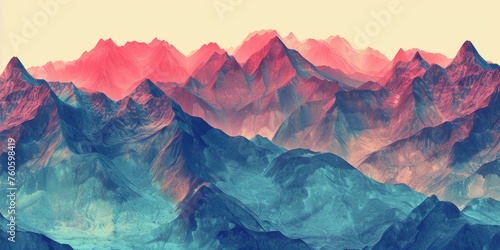 A stunning painting of a mountain range with a vibrant red sky. Perfect for nature lovers and landscape enthusiasts