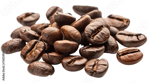 Detail Shot Of Coffee Beans. Isolated on transparent background.