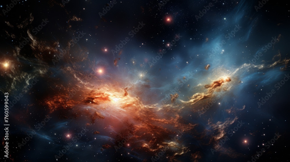 Naklejka premium Galaxies with bright stars orbiting 