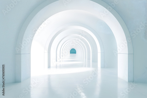 3d white futuristic arch room, architectural background