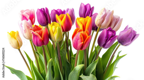 Tulip Bouquet in Various Colors Isolated on a transparent background.