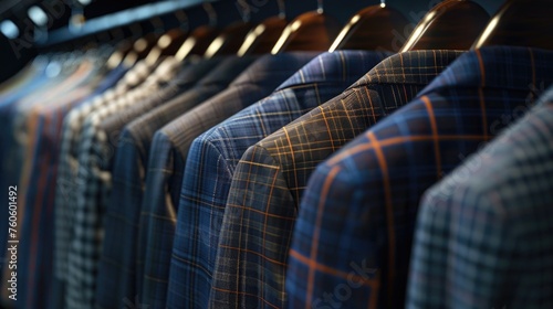 Row of men's shirts on display, suitable for clothing store promotion
