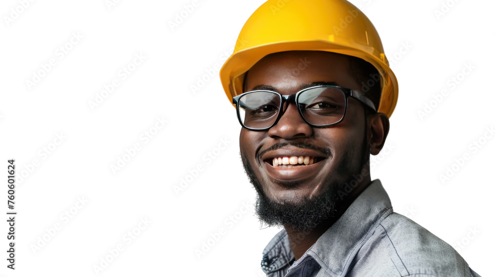 Black engineer smiling at camera, Isolated on transparent background. Black engineer smiling at camera, Isolated on transparent background.