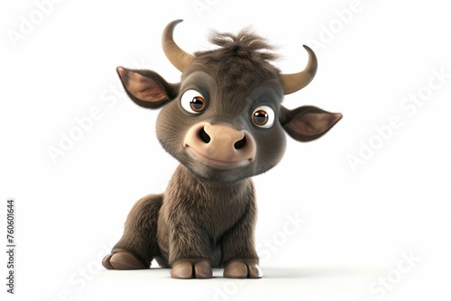 Cheerful 3D minotaur calf, horns just budding, isolated on white background photo