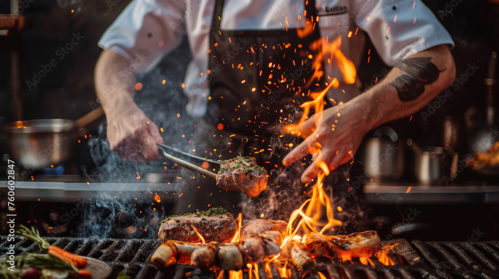 Fototapeta premium Chef Grilling with Flair