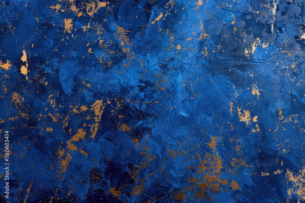 Detailed view of a vibrant blue and gold painted wall. Perfect for interior design concepts
