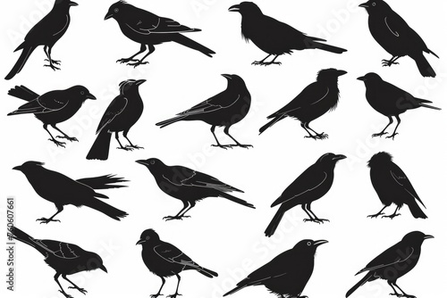 Black bird silhouettes on a clean white background. Suitable for various design projects