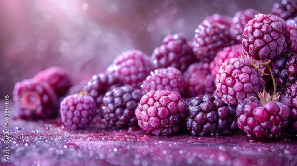 a close up of a bunch of raspberries on a table with drops of water on the surface and a blurry background. a close up of a bunch of raspberries on a table with drops of water on the surface and a blurry background.